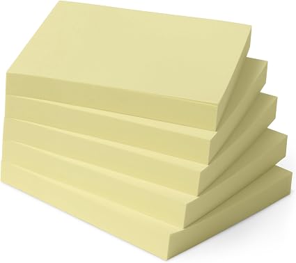 Notes adhésives standard, 5 blocs, 100 feuilles par bloc, jaune, 7,6x7,6cm