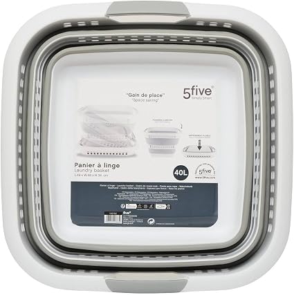 Corbeille à linge pliable 40L, gris et blanc