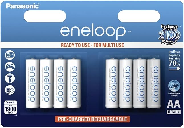 Piles rechargeables AA eneloop, lot de 8, 1900 mAh