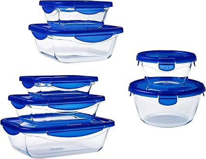 Pyrex Cook & Go, lot de 7 boîtes en verre avec couvercles hermétiques