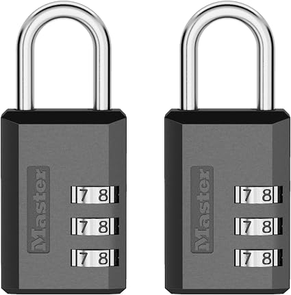Lot de 2 cadenas à combinaison noir, code personnalisable à 3 chiffres, 647EC2