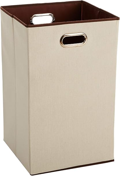 Rectangulaire panier à linge pliable, blanc/marron