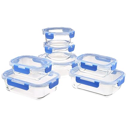 Lot de 7 boîtes de conservation en verre verrouillables (14 pièces), 5 L au total