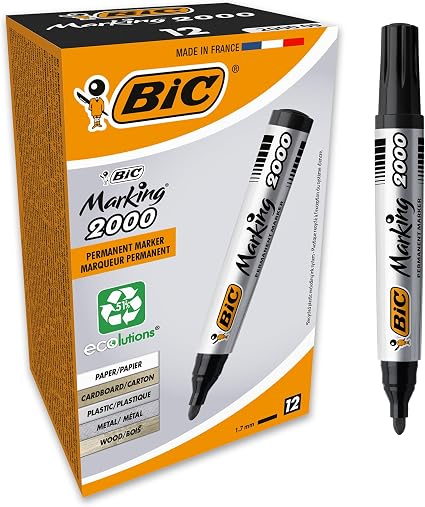 BIC Marking 2000 ECOlutions, marqueurs permanents pointe conique, noir, boîte de 12